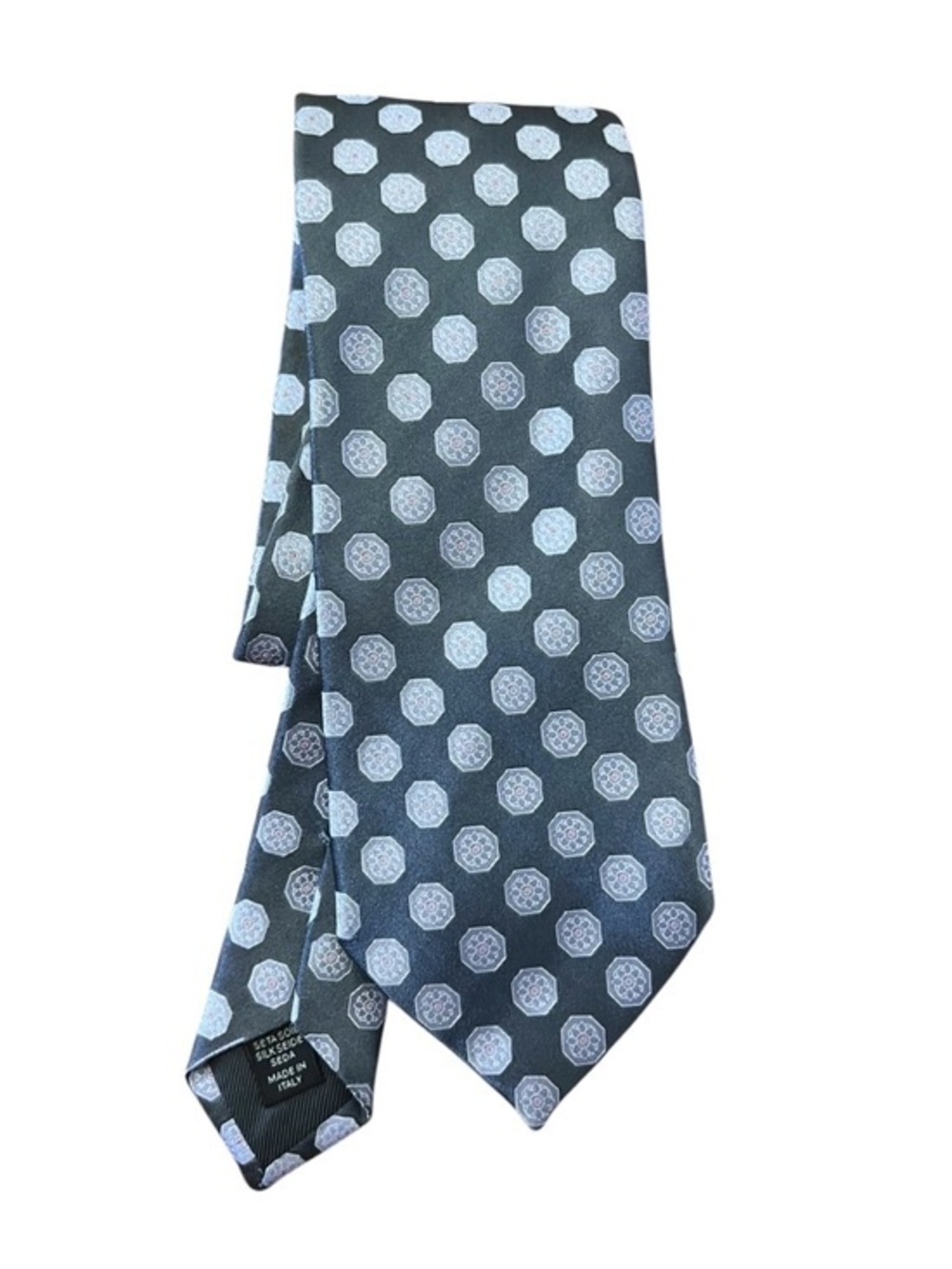 Ermenegildo Zegna Slate Blue Designer Silk Tie with Lavender Medallions